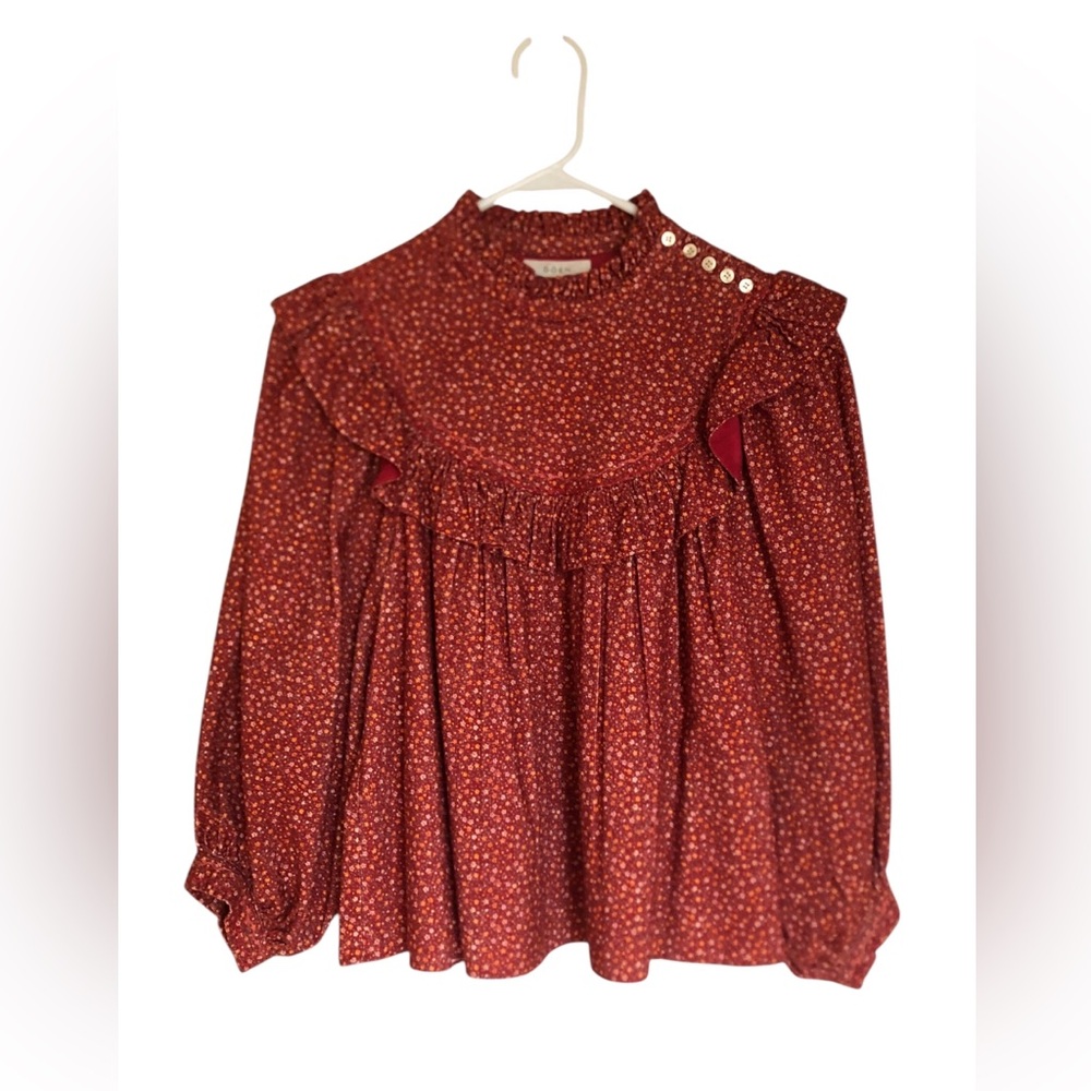 DOEN Reina Long Sleeve Top Burgundy California Wildflower Boho Women’s XS